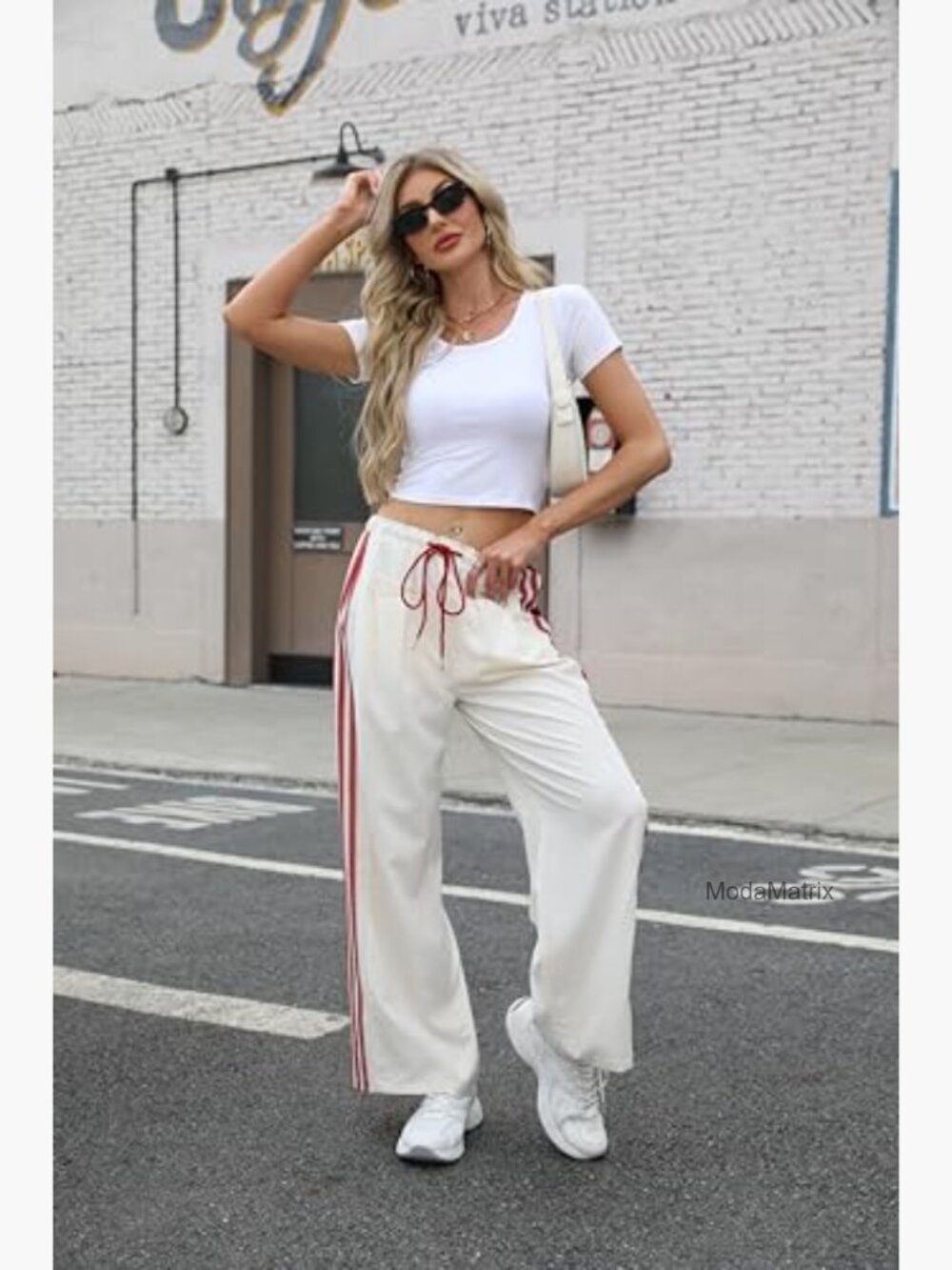 Wide Leg Palazzo Pants with Drawstring Waist & Side Stripes, Pockets, XS-XXL - Picture 3 of 7